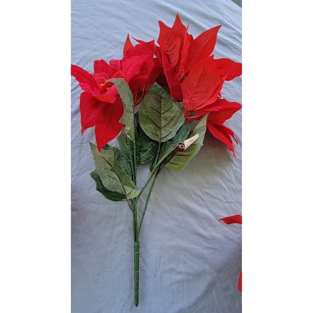 Poinsettias Artificial Christmas Flowers Artificial Decorations - 4 Bunches